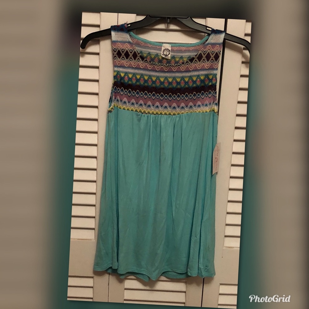 Smocked top blue/green tank top-SM